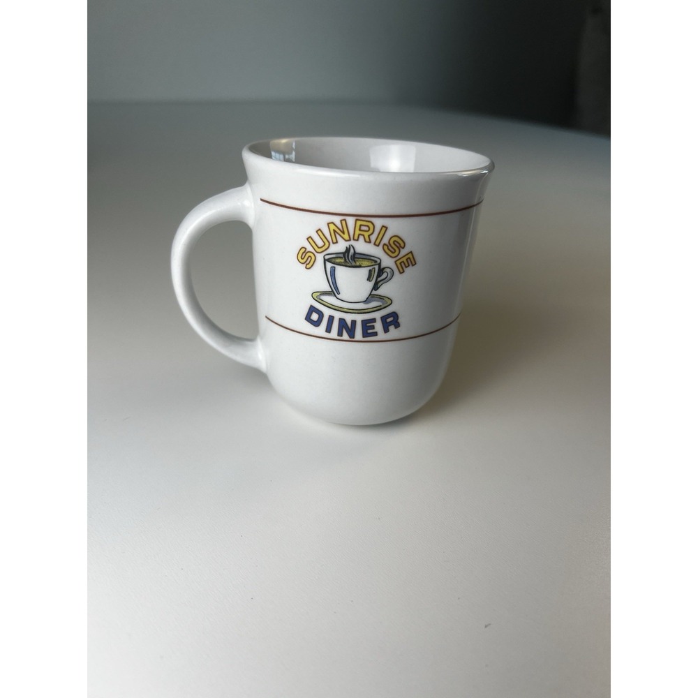 Oneida Mug Cup SUNRISE DINER Coffee Tea Vtg 3.75" bright colors vibrant text